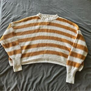 Billabong Yellow Cream Striped Knit Sweater Medium Coastal Beach Cropped Classic